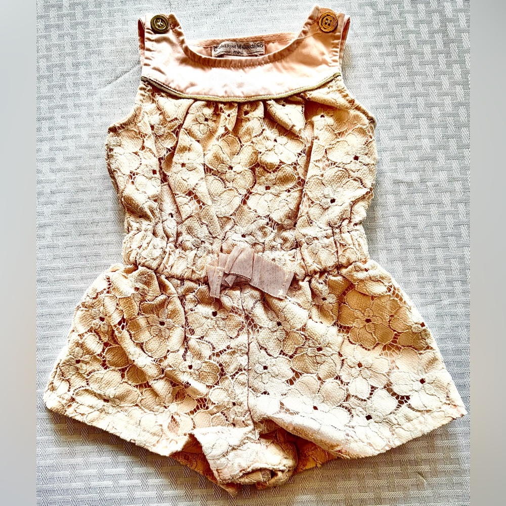 Catherine Malandrino Baby Girl Blush Pink Lace Romper 12M Dressy Summer Outfit